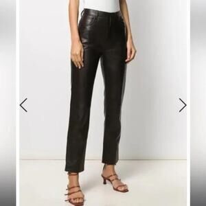 Sandro Lamb Leather Black High Waist Straight Leg Pants 38 Us 6